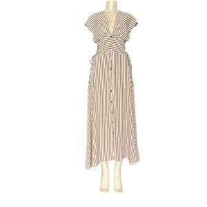 NWT SHEIN Tan and White Striped Fitted Waist Side Tie Maxi Dress Size M